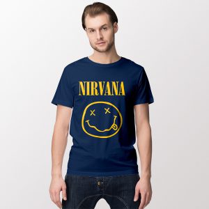 Best Tshirt Navy Nirvana Band Smiley Logo Graphic