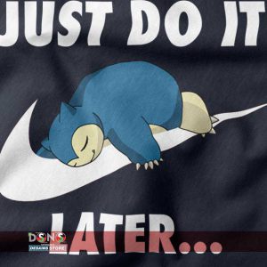Navy hoodie with Snorlax sleeping on swoosh – Just Do It Later design