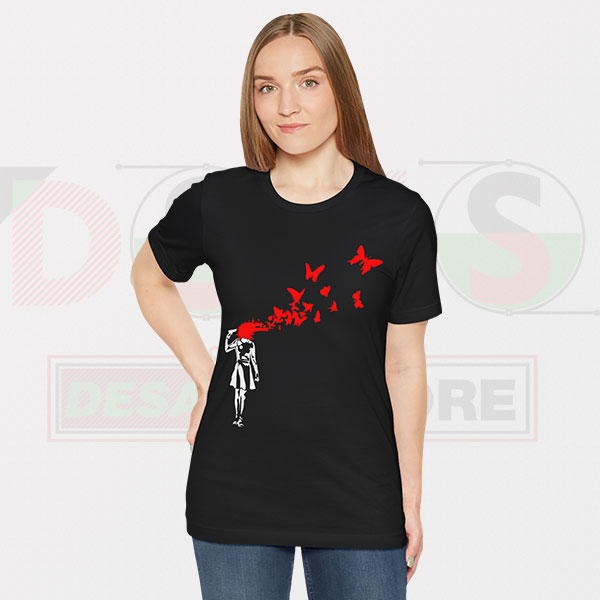 Buy Pistol Head Butterfly Girl Tshirt - Banksy Stencil Street Art