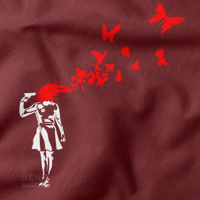 Buy Pistol Head Butterfly Girl closeup Tshirt - Banksy Stencil Street Art