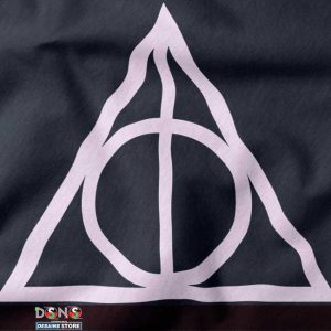 Close-up of Triad of Power Deathly Hallows graphic tee design