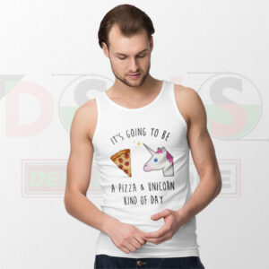 Cute Pizza Unicorn Kind of Day graphic tank top in pastel colors