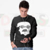 Indie rock band sweatshirt with wave-style AM head design.