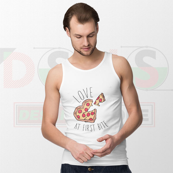 Love at First Bite pizza graphic tank top with cute illustration