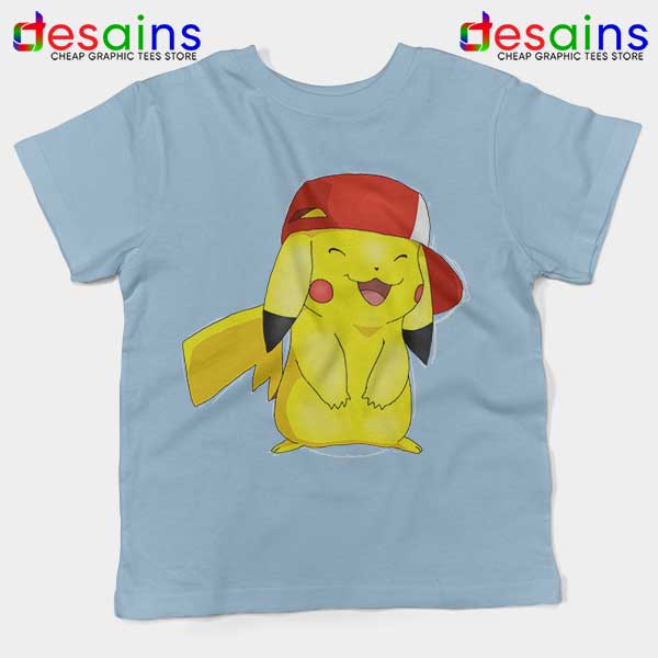 Buy ligh blue Tshirt Pikachu Cute Smile Face Pokemon Funny