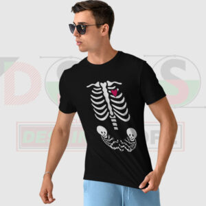 Cute skeleton baby graphic on black Halloween T-shirt