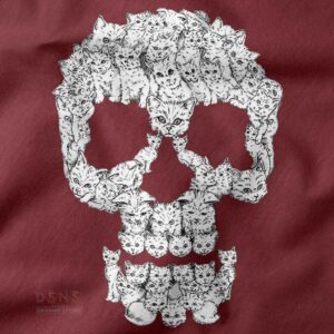 Edgy cat illustration tee with bold skulls quote design