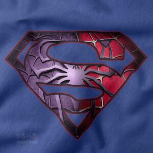 Superhero mashup tee with Spider-Man and Superman emblem