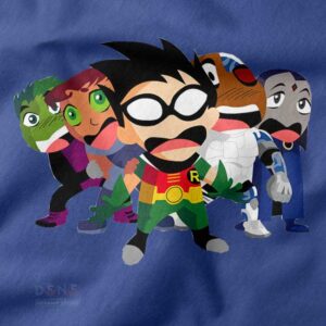 Teen Titans squad printed tee for superhero and cartoon fans