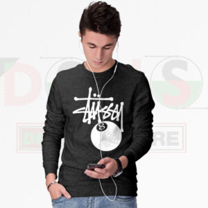 Black sweatshirt with bold 8-ball streetwear graphic”