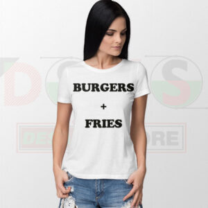 Burger and fries graphic t-shirt with cute food illustration