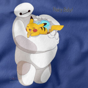 Cute Baymax Baby Pikachu anime crossover T-shirt