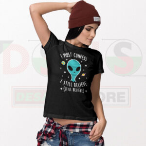 Funny alien parody graphic t-shirt with retro aesthetic design