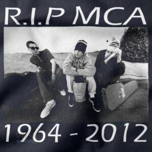 Retro rap legend tribute tee in bold black-and-white design