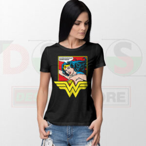 Wonder Woman comic-inspired graphic T-shirt with bold hero artwork