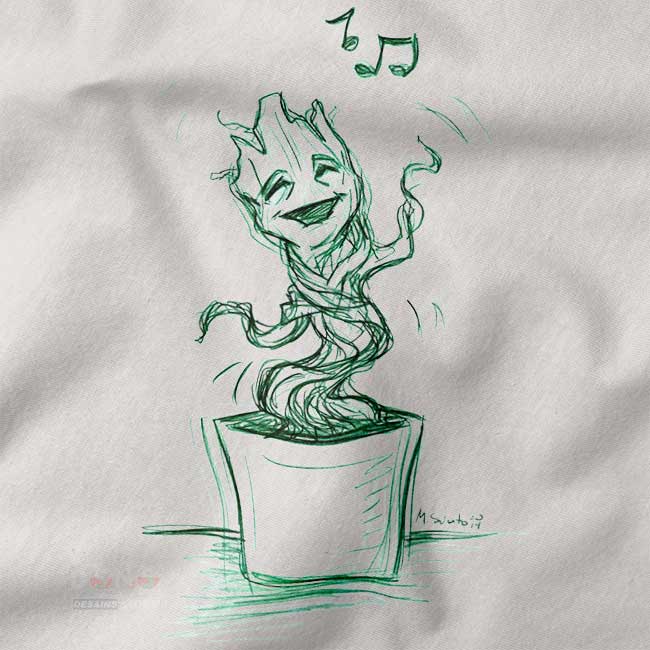 Baby Groot singing cute Marvel pop culture t-shirt