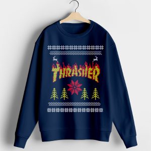 Ugly Christmas Navy Sweater Thrasher Magazine Logo