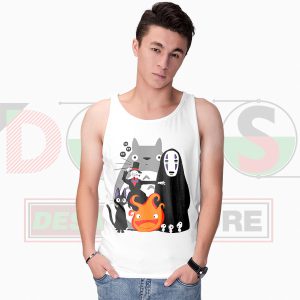 Unisex Ghibli tank top with Totoro, No-Face & Calcifer kawaii mashup design