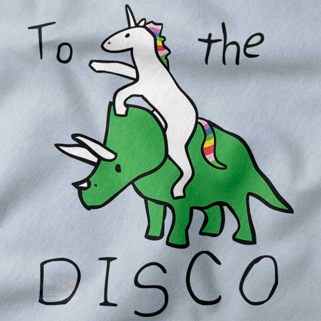 disco unicorn riding triceratops t-shirt