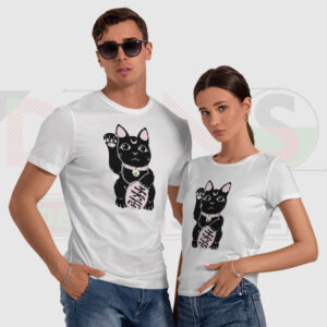 Black Lucky Cat Japanese Graphic T-Shirt