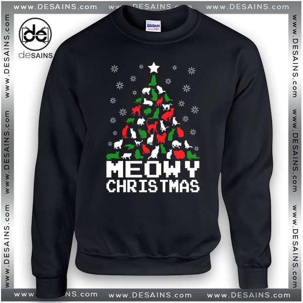 Cheap Graphic Ugly Sweatshirt Meowy Christmas Cat on Sale