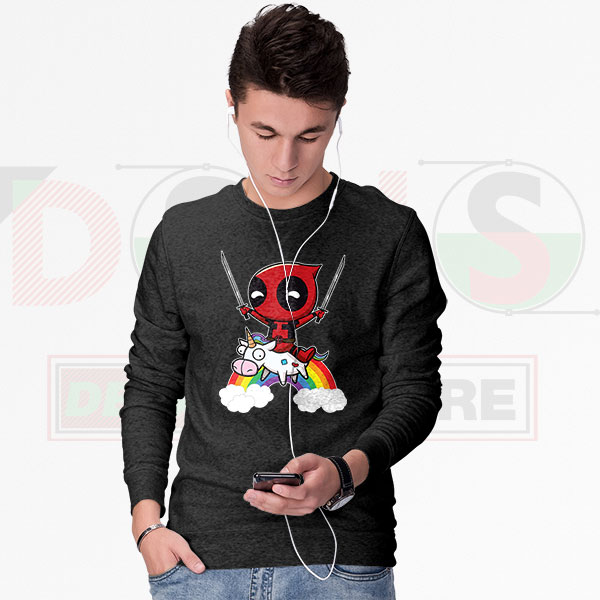Deadpool Riding a Unicorn Sweatshirt – Funny Superhero Graphic