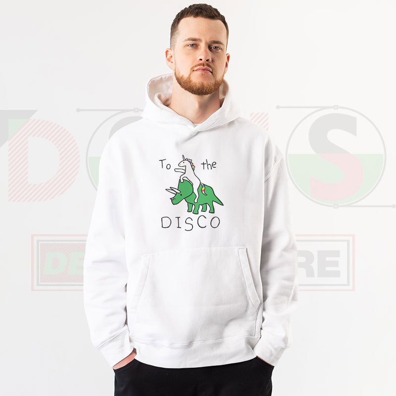 To The Disco Unicorn Riding Triceratops Hoodie – Retro Graphic
