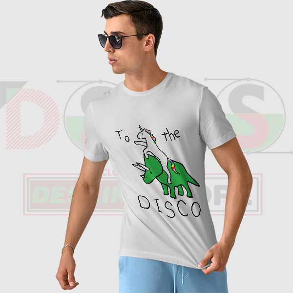 To The Disco Unicorn Riding Triceratops T-Shirt – Funny Retro Graphic