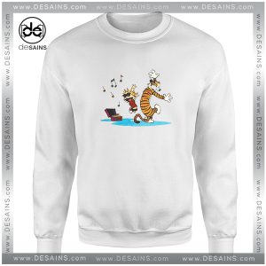 Cheap Graphic Sweatshirt Calvin and Hobbes Dance and Happy