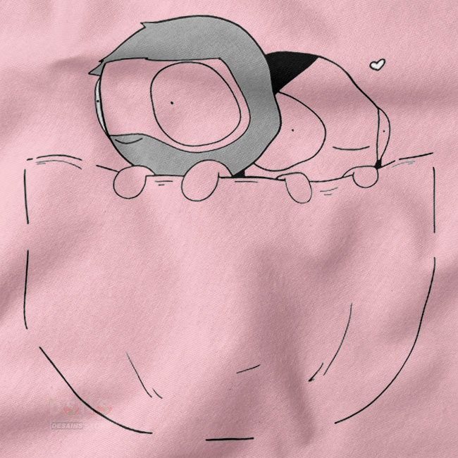 Funny kawaii cat pocket T-shirt streetwear style