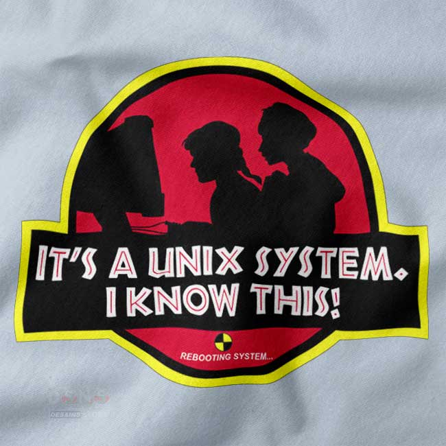 Programmer geek t-shirt Unix System Park dinosaur logo design