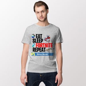Tee Shirt Sport Grey Fortnite Eat Sleep Fortnite Repeat