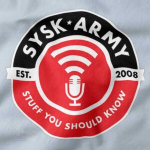 minimalist SYSK Army podcast logo sweatshirt