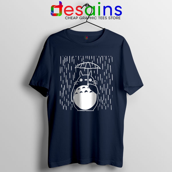 Studio Ghibli Character Tee Shirt Navy Totoro Umbrella Rainy Day