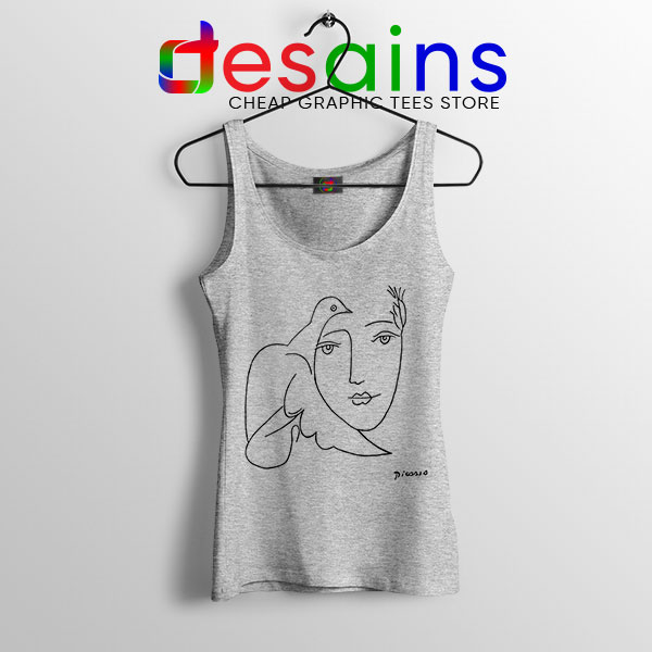 Tank Top Sport Grey Picasso Woman with Dove Sketch Art