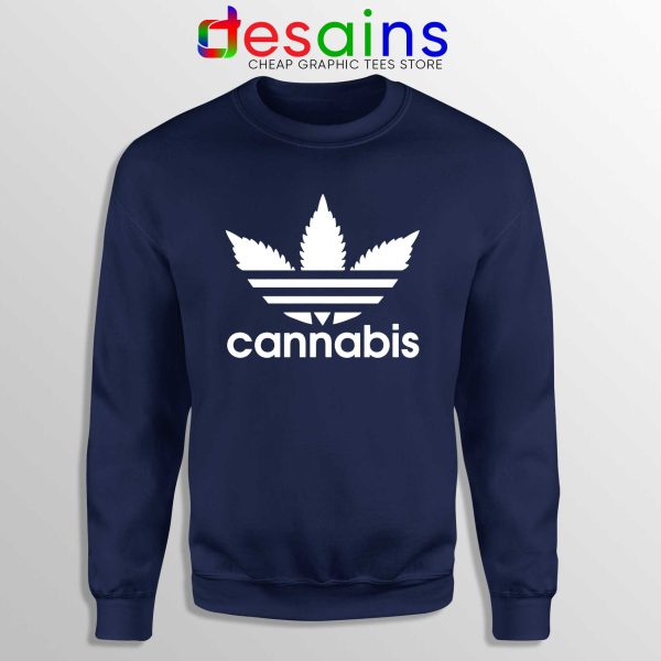 Buy Sweatshirt Cannabis Leaf Adidas Crewneck Funny Adidas Navy Blue