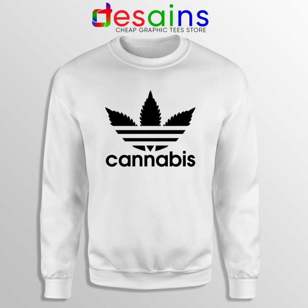 Buy Sweatshirt Cannabis Leaf Adidas Crewneck Funny Adidas White