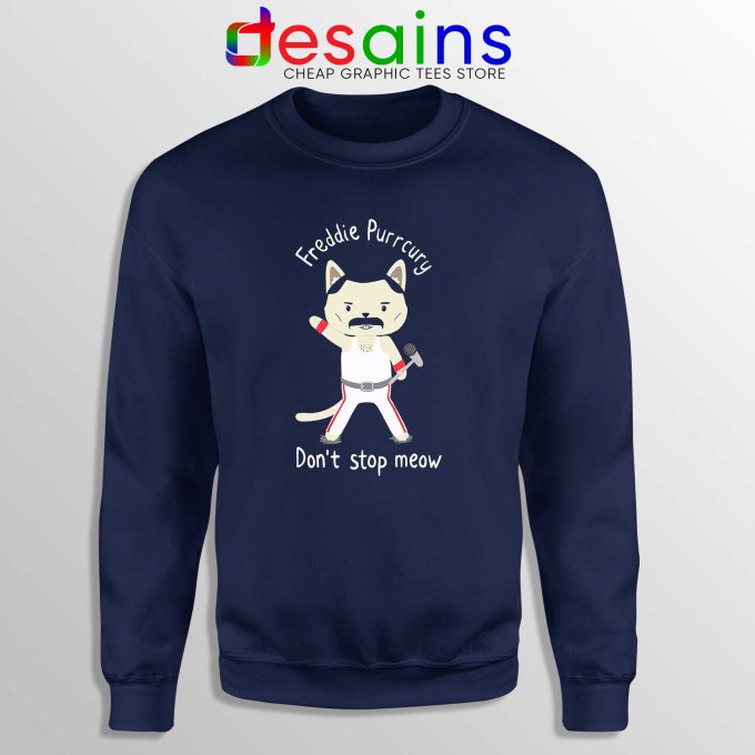 Cheap Sweatshirt Cute Cat Freddie Mercury Crewneck Navy Blue