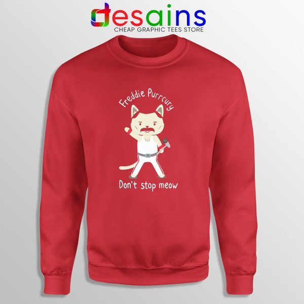 Cheap Sweatshirt Cute Cat Freddie Mercury Crewneck Red