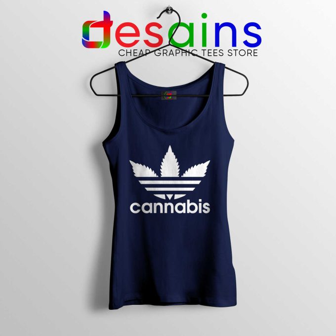 Cheap Tank Top Cannabis Leaf Adidas Funny Parody Navy Blue