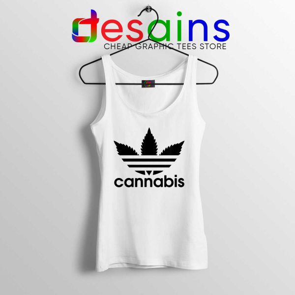 Cheap Tank Top Cannabis Leaf Adidas Funny Parody White Tank