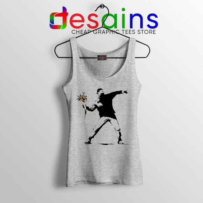 Cheap Tank Top Cool Banksy Flower Thrower Stencil Political Protest Sport Grey