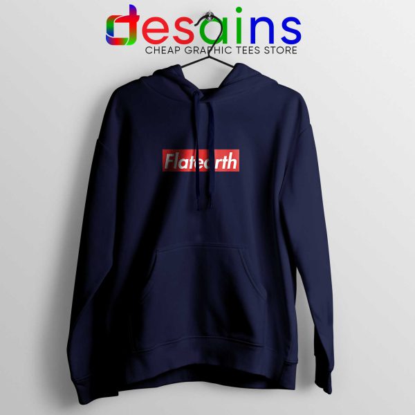 Flat Earth Hoodie Funny Supreme Logo Navy Blue Hoodies