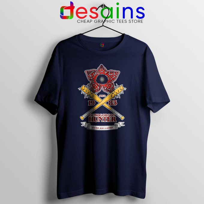 Tee Shirt Stranger Things Season 3 Demogorgon Hunter Navy Blue Tshirt