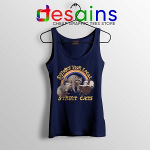 Tank Top Support Your Local Street Cats Cheap Tank Tops Navy Blue