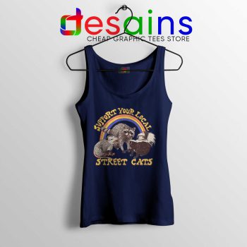 Tank Top Support Your Local Street Cats Cheap Tank Tops Navy Blue