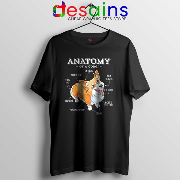 Anatomy of a Corgi Black Tee Shirt Pembroke Welsh Corgi T-Shirt