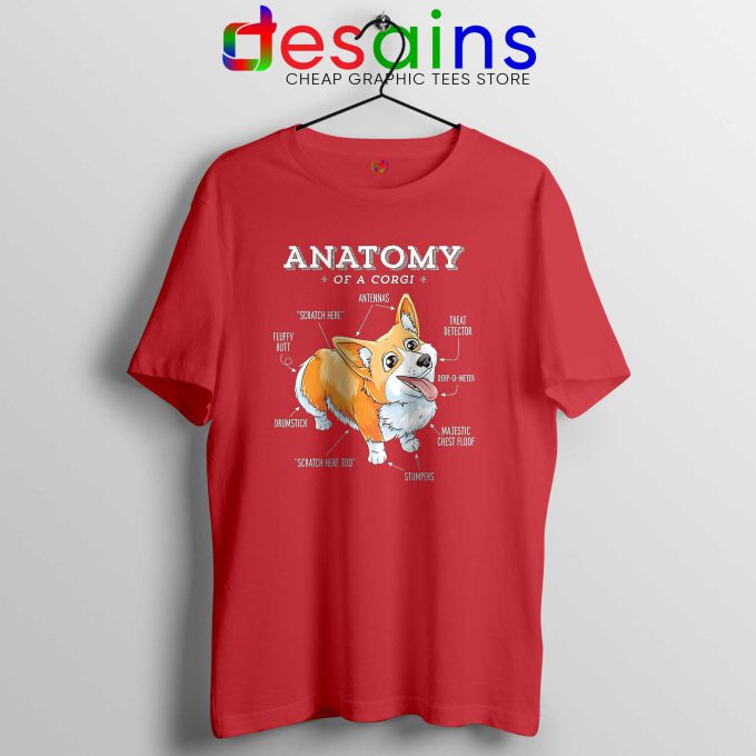 Anatomy of a Corgi Red Tee Shirt Pembroke Welsh Corgi T-Shirt