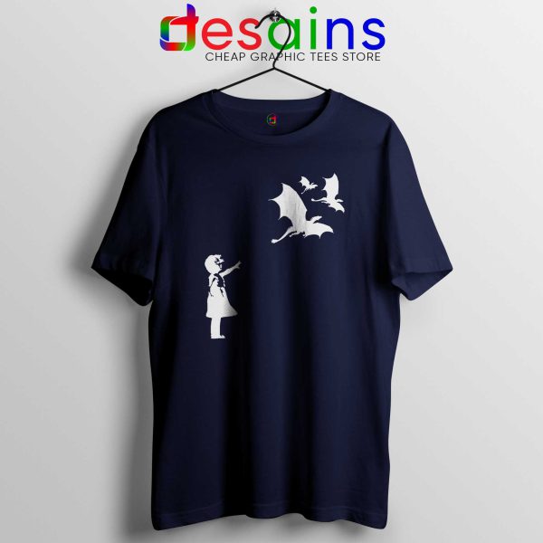 Cheap Tshirt Navy Blue Bansky Dragons Dracarys Game of Thrones