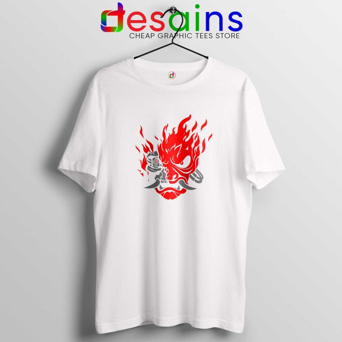 Cyberpunk 2077 White Tee Shirt Samurai Demon Slim Graphic Tshirt